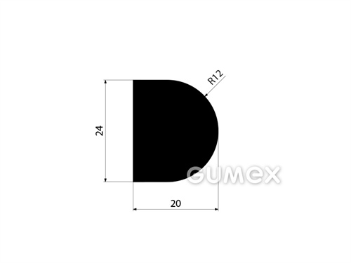 Gumový profil tvaru "D", 24x20/R12mm, 60°ShA, NBR, -40°C/+70°C, čierny